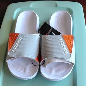 AND1 White and Orange Slide Sandals